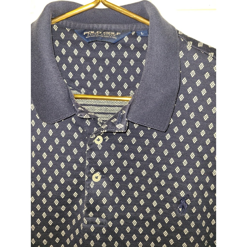 ADULT MENS RALPH LAUREN GOLF POLO SHIRT NAVY BLUE WHITE 100% PIMA COTTON L Sport